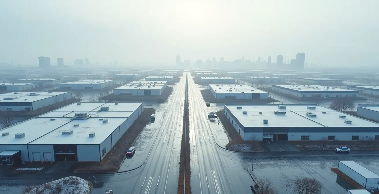 Vue aérienne stylisée des pôles industriels du Québec avec réseaux d'interconnexions