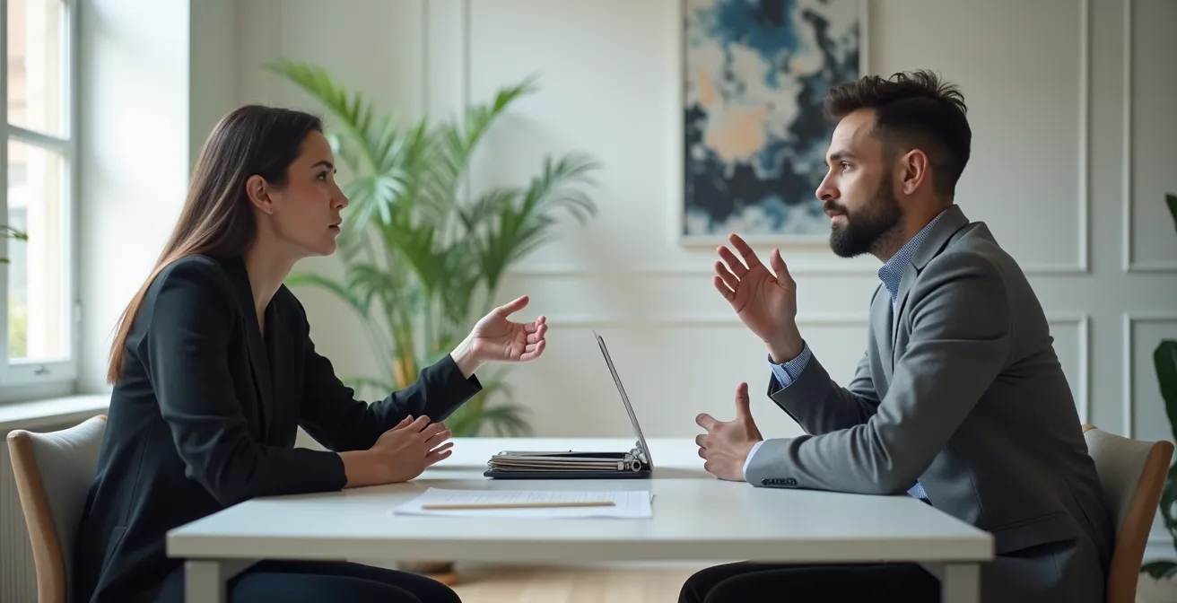 Ingénieur consultant ses documents de certification avec conseiller professionnel dans un bureau moderne