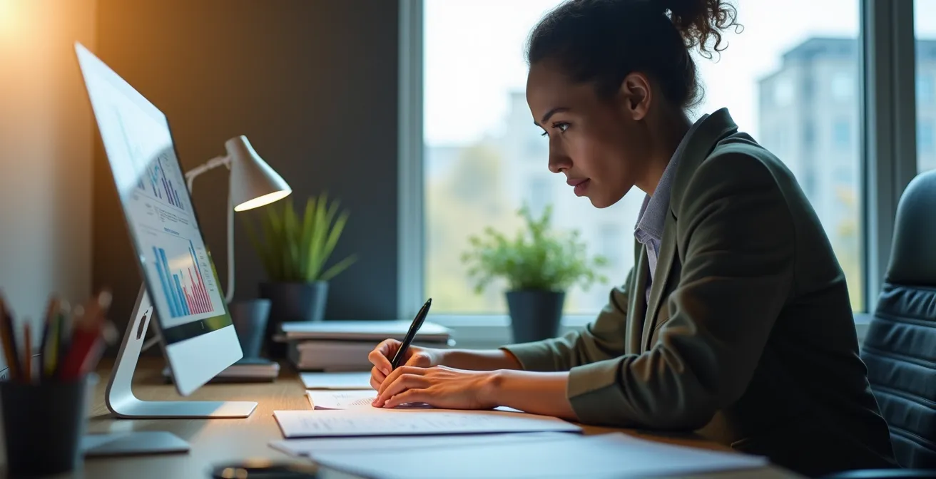 Professionnel étudiant pour la certification CFA dans un environnement d'apprentissage moderne