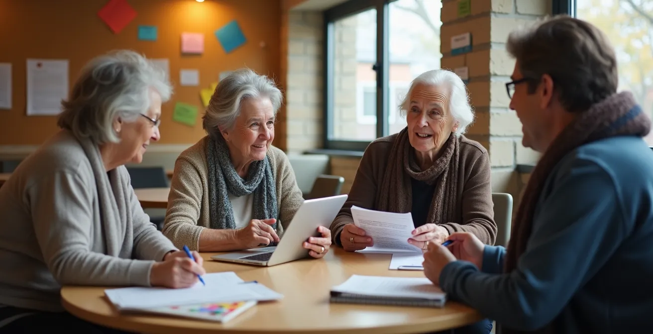 Groupe de personnes s'entraidant dans leur recherche d'un médecin de famille au Québec